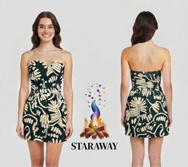BOTANICAL ABSTRACT STRAPLESS MINI DRESS - SIZE SMALL