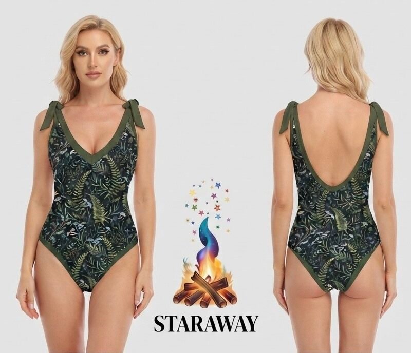 BOTANICAL PRINT TIE-STRAP ONE-PIECE - SIZE SMALL