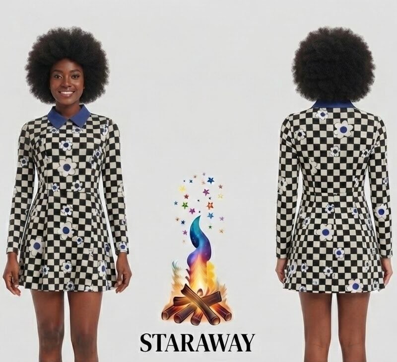 CHECKERBOARD & DAISY MINI DRESS - SIZE SMALL
