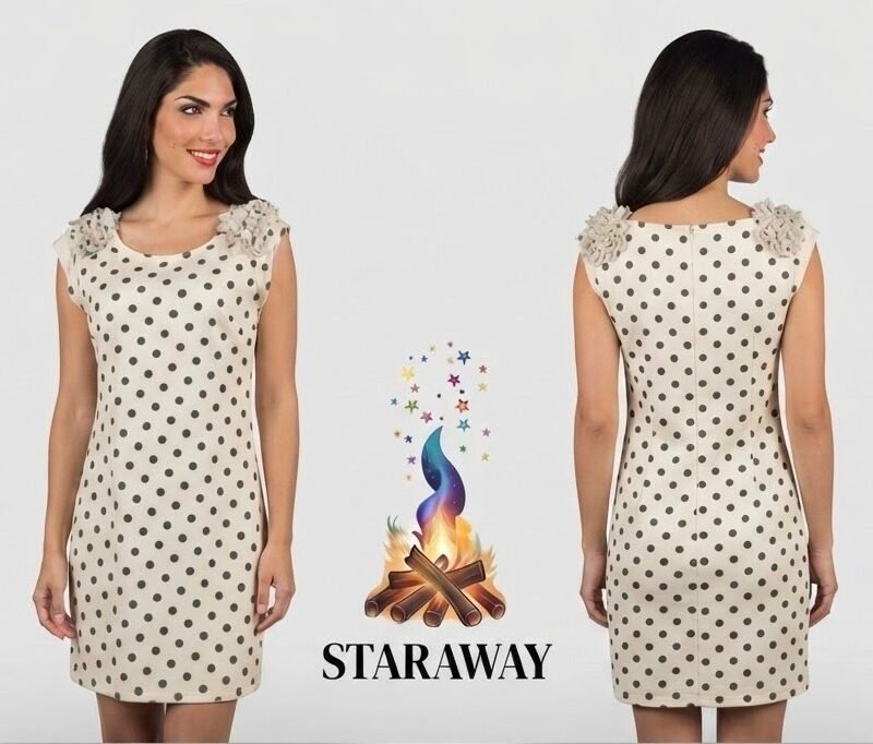 POLKA - DOT SHIFT DRESS WITH SHOULDER EMBELLISHMENTS - SIZE SMALL