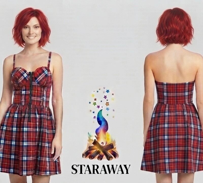 RED PLAID BUSTIER SKATER DRESS - SIZE SMALL