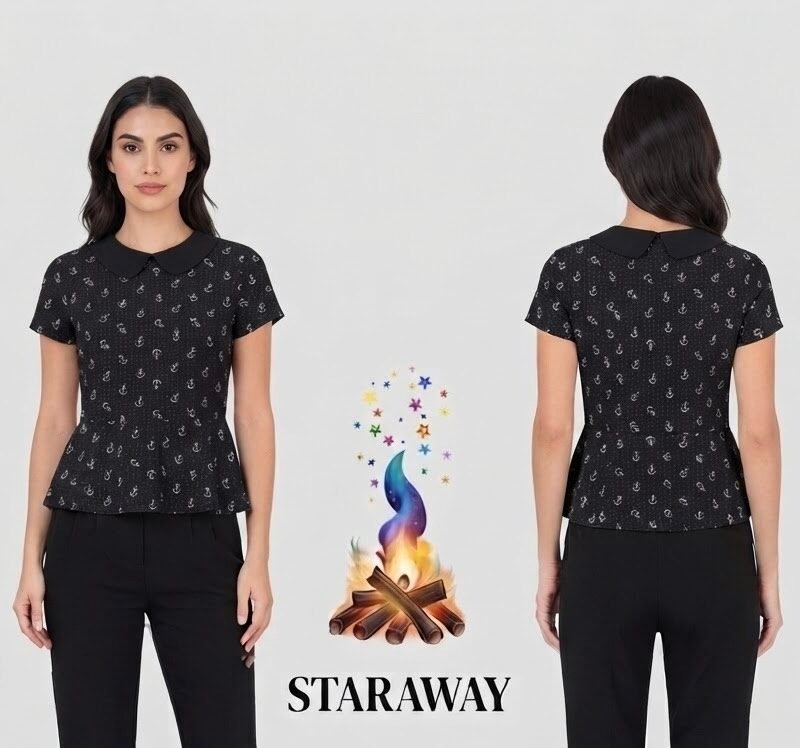 ANCHOR PRINT PEPLUM TOP - SIZE SMALL
