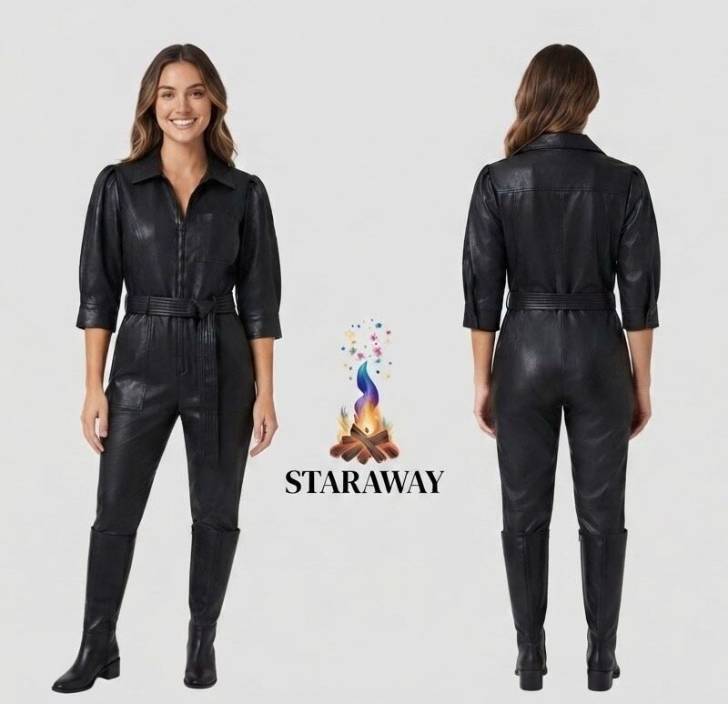 COSMIC LUXE FAUX LEATHER UTILITY JUMPSUIT - SIZE SMALL