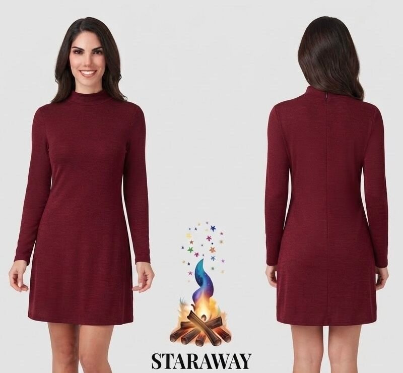 DEEP BURGUNDY HIGH-NECK MINI DRESS - SIZE SMALL