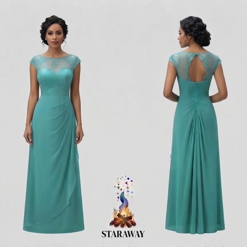 ELEGANT TEAL LACE-BODICE EVENING GOWN - SIZE SMALL