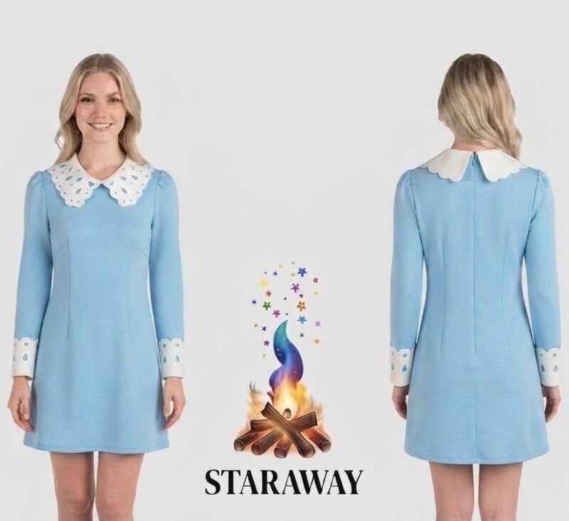 LIGHT BLUE MINI DRESS WITH SCALLOPED COLLAR - SIZE SMALL