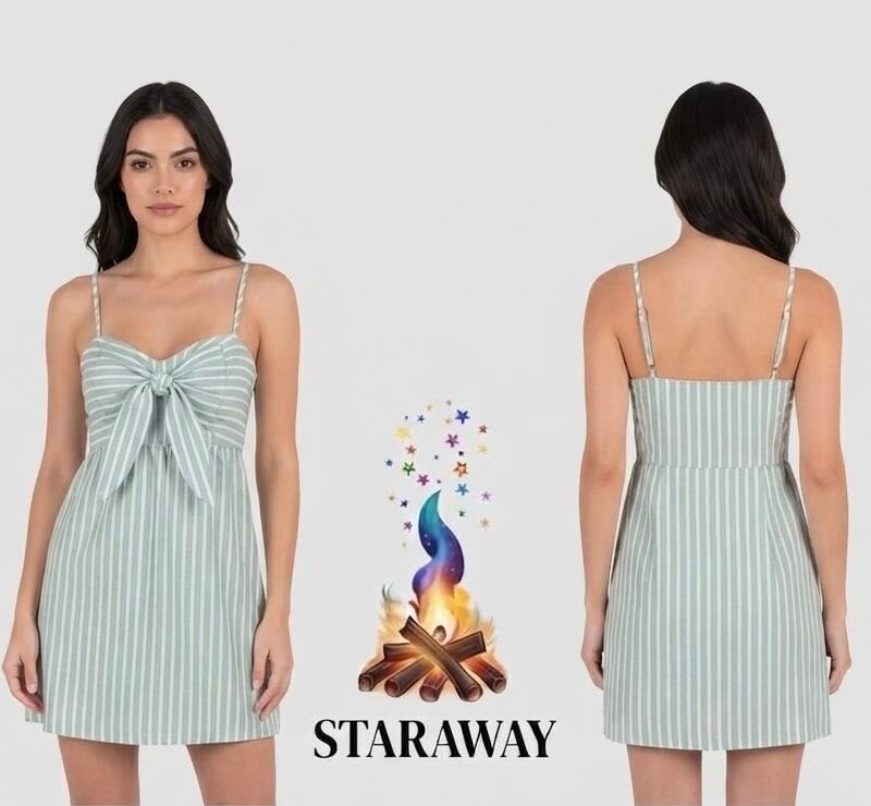 STRIPED TIE-FRONT MINI DRESS - SIZE SMALL