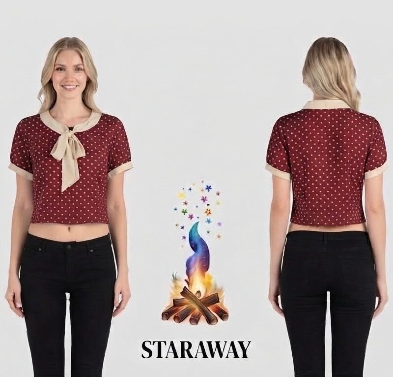 VINTAGE POLKA DOT TIV-CROP BLOUSE- SIZE SMALL